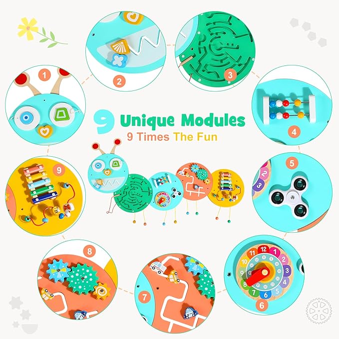 Wall Activity Panels Busy Board: Caterpillar Montessori Sensory Toys for Toddlers - Learning Activity Center Children's Daycare Nursery Playroom Essentials