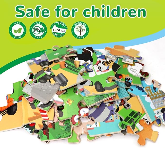 Wooden Puzzles for Kids Ages 3-5, 6 Packs 24 PCs Jigsaw Puzzles Preschool Educational Brain Teaser Boards Toys Gifts for Children, Wood Puzzles for 3 4 5 6 Year Old Boys Girls