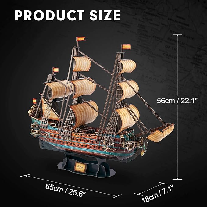 CubicFun 843659803 Boat San Felipe 1960, Spanish Ship, 3D Puzzle, Model Kit for Adults and Children, 248 Pieces, 240 min Assembly, Le