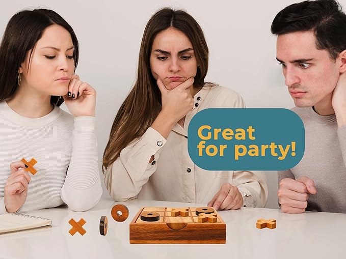 BSIRI Wooden Tic Tac Toe Game - Brain Teaser Puzzles for Adults and Unique Gifts for Kids, Coffee Table Decor Living Room Decor Modern Wood Decor, Classic Board Games for Family (5.5 Inch)
