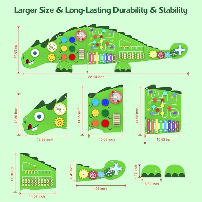 Activity Wall Panels Toys for Toddlers: Sensory Wall Toys Dinosaur Busy Board - Montessori Learning Activity Center Children's Daycare Nursery Playroom Essentials
