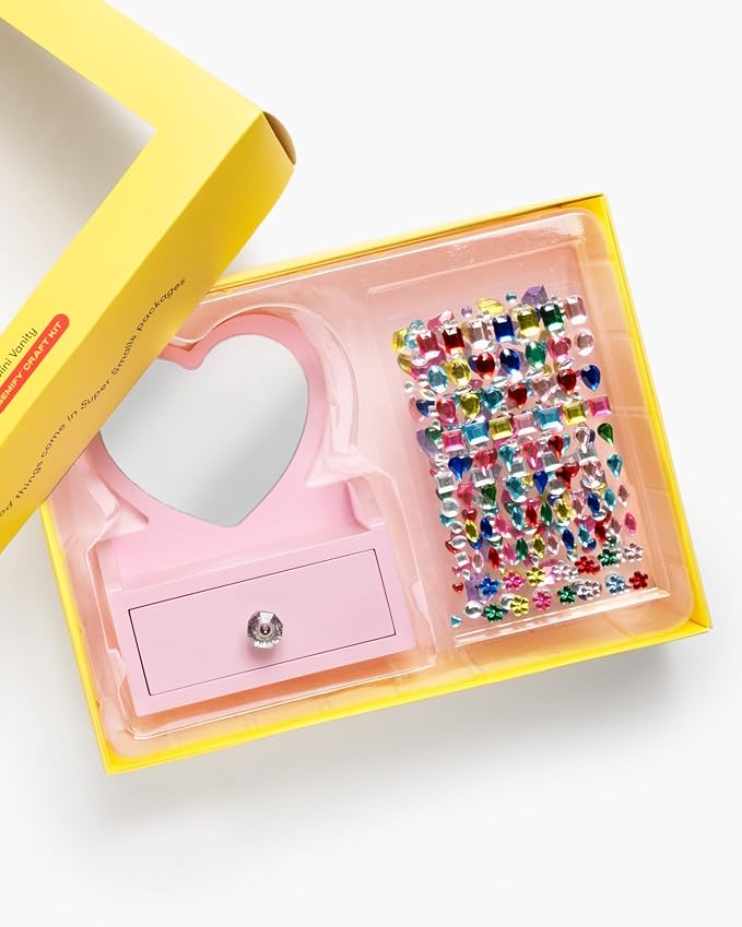 Super Smalls Mini Vanity Gemify™ Craft Kit | DIY Bedazzling Set with 200+ Gem Stickers | Heart Mirror & Jewelry Drawer | Fun for Creative Kids | Ages 6+
