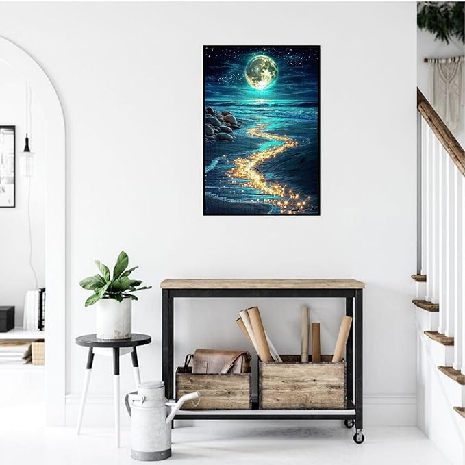 Seaside Moon Puzzles 1000 Pieces ,Beach Puzzles for Adults,Ocean Beach Theme Jigsaw Puzzles,Seaside Puzzle 1000 Pieces,Educational Toys Challenging Fun Games for Family and Friends