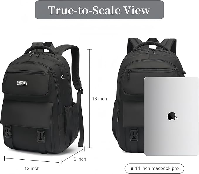 SUN EIGHT 35L Waterproof School Backpack for College, Kids Backpack Lightweight Large Capacity Travel Bag with Multi Pockets(Black)