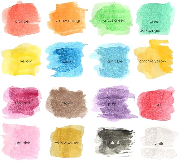 2 Packs of 16 Vivid Colors Washable Watercolor Paint Set Includes Watercolour Mixing Palette and 2 Brushes, Perfect For Artists, Beginner Painters, Kids and Adult Painting