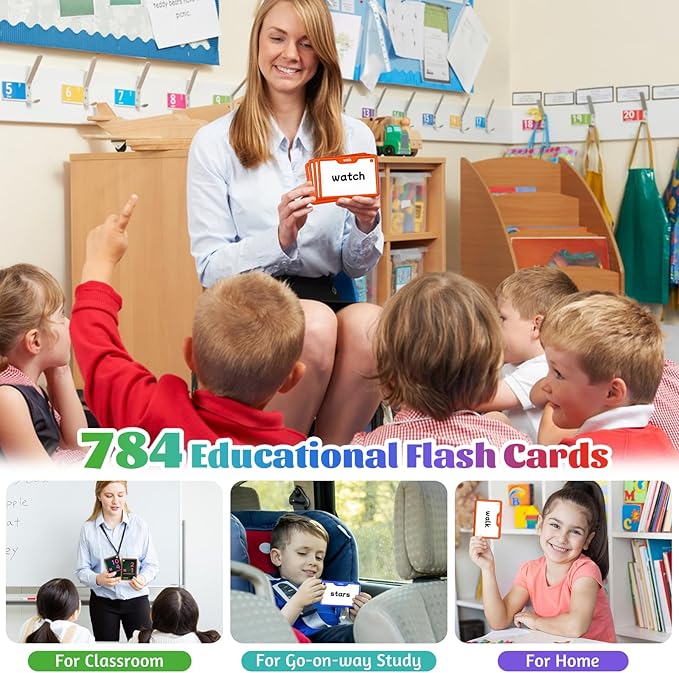 1136 Sight Words/Phonics/Math Flash Cards: 800 Dolch & Fry High Frequency Sight Words, 112 Phonic Flash Cards, 224 Double-Sided Math Flashcards for Kids Pre-K to 6th Grade-784 Cards Total