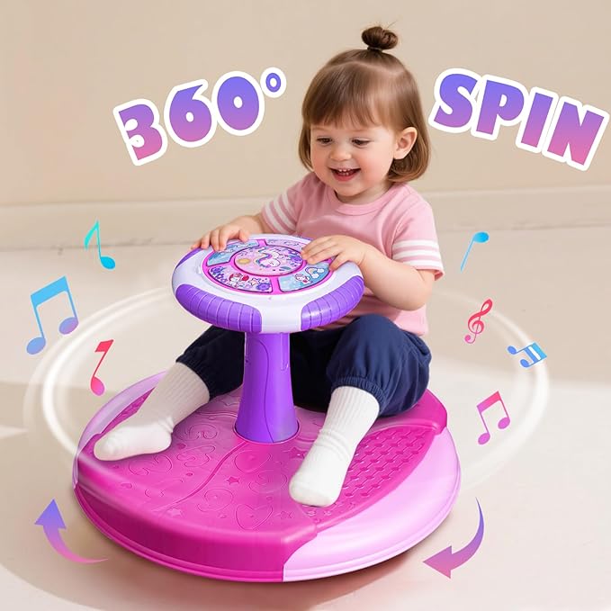 Sit and Spin Toys for Toddlers 1-3 Girls, 360° Toddler Spinning Seat with LED Lights and Music Christmas Birthday Gift for 1 2 3 Years Old Girl Sensory Toys Toddler Activities