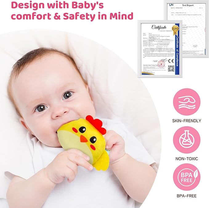 Baby Toys 6-12 Months, Montessori Sensory Newborn Toys, Stuffed Farm Animals with Rattle, Mirror, Crinkle Paper, Gift for 6-12 12-18 Months 1-3 Year Old Toddlers Boys Girls