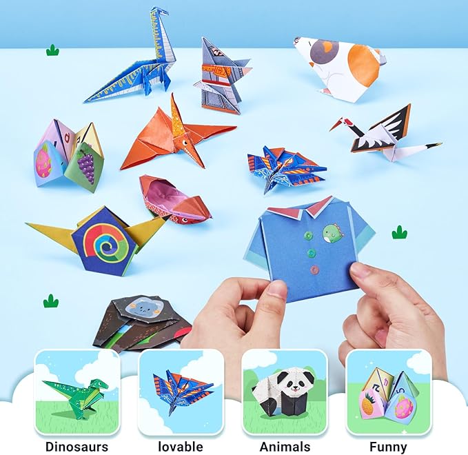 JoyCat Origami Paper Kit for Kids,180 Sheet 5.5x5.5 Colorful Paper,73 Dinosaur & Paperplane Style with Instruction Book,Art&Crafts Supply Set for Ages 5-12 boy,Ideal DIY&Educational Toy,Gift for Kids