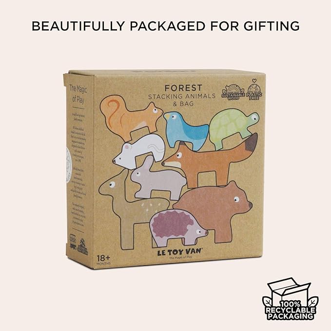 Le Toy Van - Wooden Petilou Forest Stacker Puzzle & Bag Educational Balancing Activities Toy | Great Gift for Kids and Toddlers | Suitable for Age 18+ Months Old