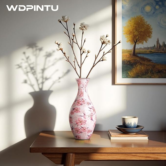 3D Puzzle with Pink Floral Pattern, DIY Decorative Vase for Home & Gift