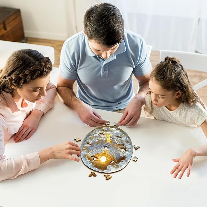 KAAYEE Wooden Puzzles for Adults, 3D Visual Effect Sunrise in The East Wooden Jigsaw Puzzle Unique Shape Wood Puzzle Adult, Birthday Gifts for Puzzle Lovers Family Games (M-11.2 * 11.2 in-177pcs)