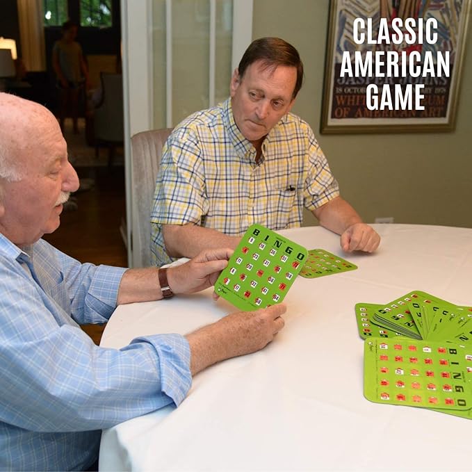 Regal Bingo Game Set for Adults and Kids - 50 Bingo Cards with Sliding Windows, Reusable & Large Bingo Cards, 1 Master Board - Fun Family Game Night - No Chips & Daubers Needed - Green