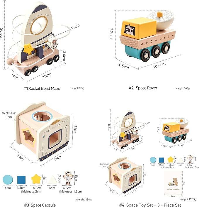 ibwaae Rocket Space Toys, Montessori Toys for 1 2 3 Year Old, Boy and Girl Baptism Birthday Gift, Baby Toys with Shape Sorter Stacking