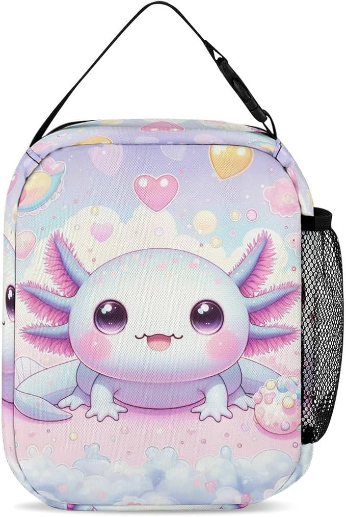 Custom Axolotl Lunch Box - Cute Reusable Axolotl Lunch Bag for Women Men Kids - Small Portable Foldable Insulated Lunchbox for School Work Picnic