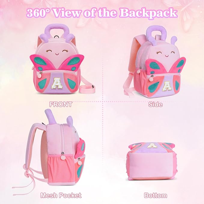 YOOLIFE Backpack for Girls Kids Toddler, Bookbag for Teen Girl Kids Birthday Gifts, School Backpack for Girls Initial Pink B