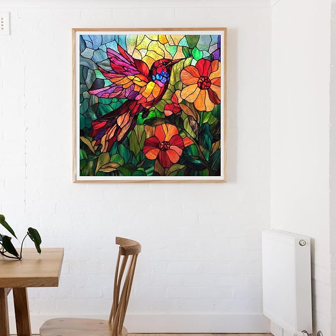 Wooden Puzzles for Adults, Stained Glass Puzzles 200 Pieces, Unique Shaped Hummingbird Jigsaw Puzzles for Adults and Kids, Birthday Gifts Fun Family Game 11.2'' x 11.2''