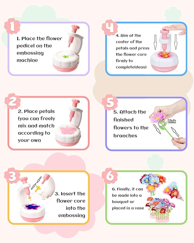 PERRYHOME Fabric Flower Bouquets Toys, 300+ Pcs DIY Flower Crafts for Kids, 2 Gameplays Educational Arts & Crafts Toy, Thanksgiving Birthday and Christmas Gift for 3 4 5 6 7 8 Years Toddler Girl