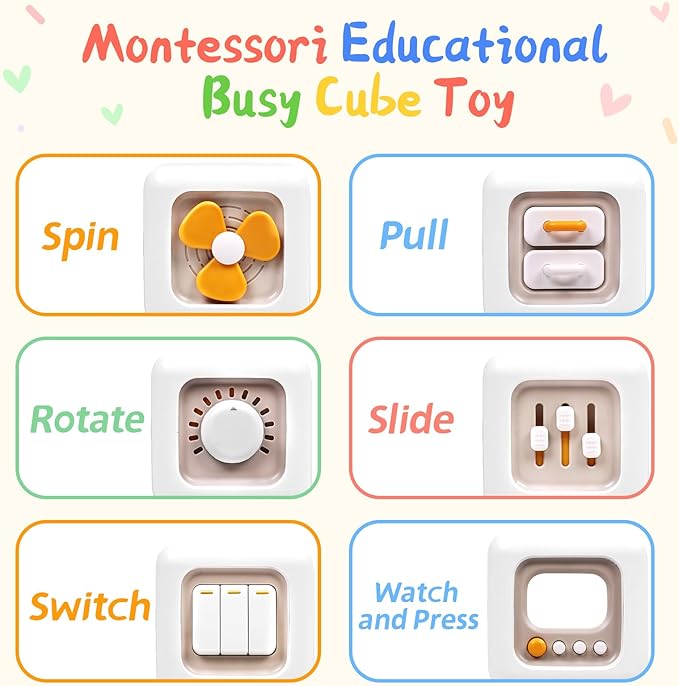 6 in 1 Baby Toys 0-6 Months, Montessori Toys for 6-12 Months, Infant Sensory Pull String Toy, Fidget Spinners Soft Buliding Blocks & Stacking Cups for Toddlers 1-3, Baby Gifts for Boys Girls