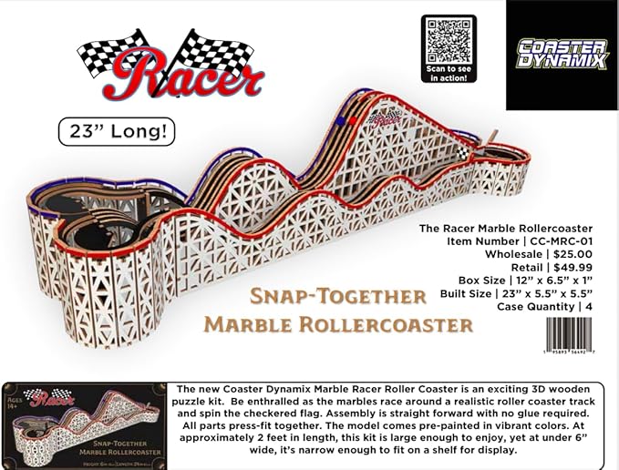 Coasterdynamix 3-D Snap-Together Marble Rollercoaster Wooden Model Kit - Marble Rolling Building Puzzle Kit for Adults and Kids, Toy Puzzles and Mini Craft Decor Models for Jigsaw Assembly Projects