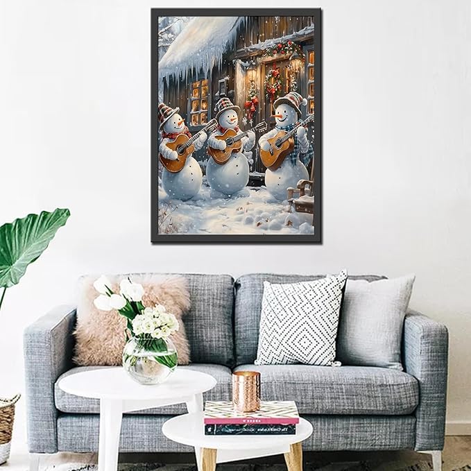 Merry Christmas 1000 Piece Jigsaw Puzzles for Adults Snowman Playing Guitar Painting Jigsaw Puzzle Winter Landscape 1000 Pieces Puzzles Game Home Wall Decor DIY Craft Wooden House Puzzle Art Gift