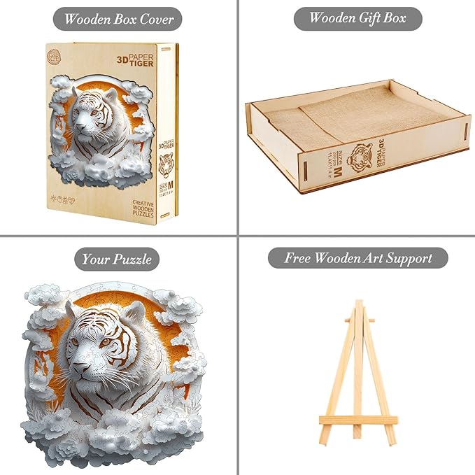Wooden Puzzle for Adults-3D Visual Effect Paper Tiger Wooden Puzzle Unique Shape Advanced Wooden Jigsaw Puzzle for Adult, Best Birthday Gifts,Halloween Challenge Craft (L-13.4 * 13.4in-300pcs)