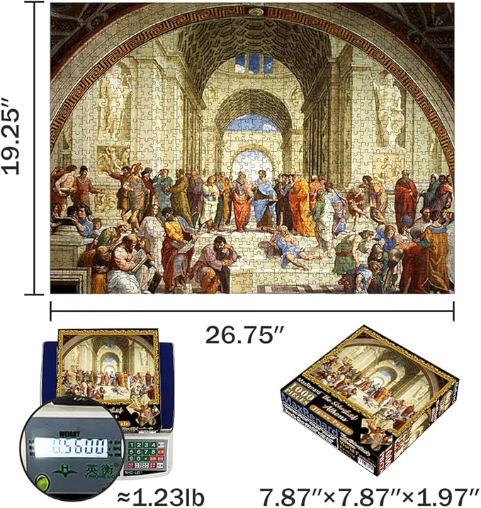 MaxRenard Fine Art Famous Oil Painting Jigsaw Puzzle 1000 Pieces The School of Athens Raphael Puzzle for Adult Museum Collection Home Decoration Family Game Gift