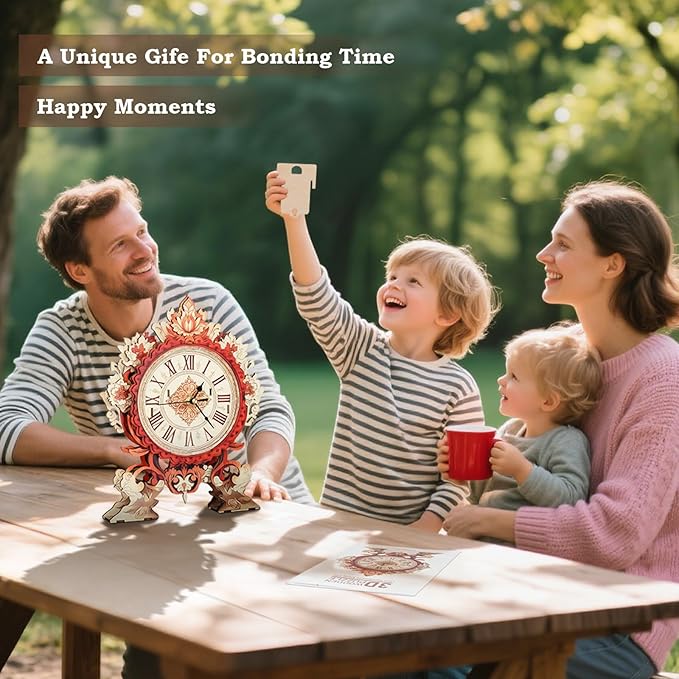 3D Wooden Puzzles for Adults Fire Flower Clock - Flame Flower Wall Clock Puzzle DIY Model Kit Christmas Creative Art Craft Gift Home Decor for DIY Enthusiasts, Brain Teaser Building Birthday Gifts