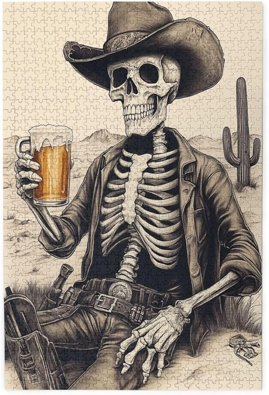 The Skeletons in The Desert Drink Alcohol,1000 Piece Wooden Puzzle for Adults,Unique Artwork for Adults,Brain Training Challenge,Stress Relief Activity,Eco-Friendly Woodens Pieces