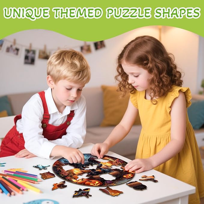 Wooden Puzzles for Kids Ages 4-6 - Halloween Black Bat 50 Pieces Children Puzzles - Large Pieces Kids Puzzle with Unique Shapes - Educational Puzzles for Boys and Girls (11.4 * 11.4 in)