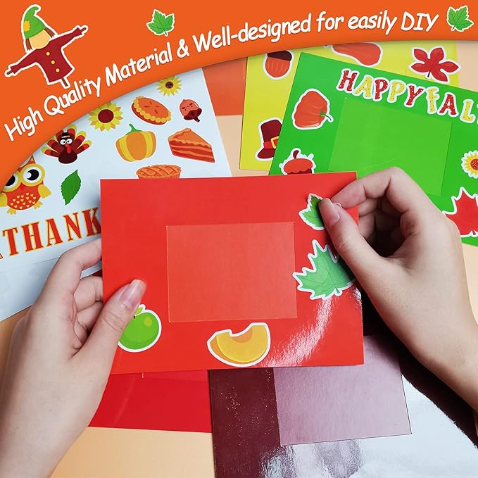 chiazllta 30 Packs Fall Picture Frame Craft Kits for Kids, DIY Thanksgiving Pumpkin Maple Leaf Turkey Craft Autumn Holiday Art Favor Home Class Kindergarten Game Activities