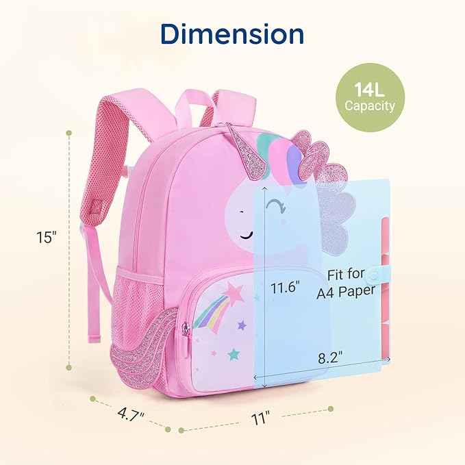 mommore Kids Backpack Cute 3D Large Toddler Butterfly Backpack for Girls Child Preschool Kindergarten Primary Book Back Age 3-6 Water-Resistant with Chest Buckle and Adjustable Strap