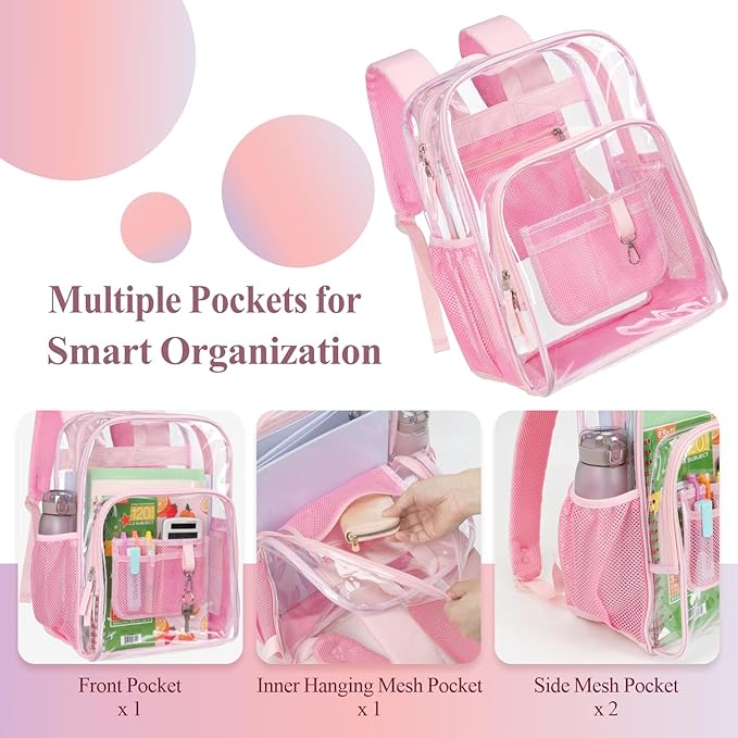 PACKISM Clear Backpack - 17 inch Heavy Duty Clear Backpacks for School, Large Transparent Bookbag for Students (Age 12+)