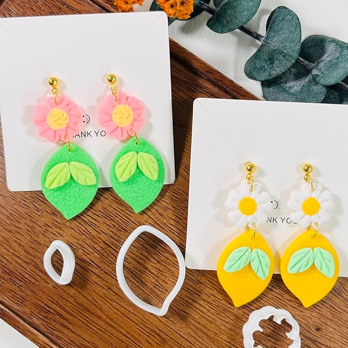 Lemon Flower Polymer Clay Cutters – 3 Pcs Clay Earring Cutters Set – Clay Tools for Polymer Clay Jewelry Making – DIY Summer Earring Cutter Kit for Crafts and Accessories