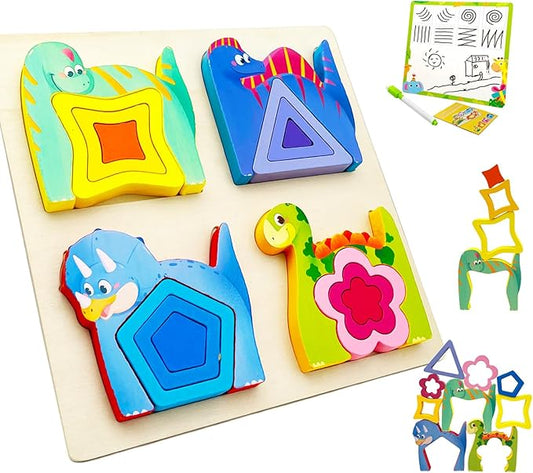 Wooden Montessori Toys for 3 4 Years Old Boys & Girls, Animal Shape Sorter Preschool Learning Toys for Toddlers, Preschool Toddler Puzzles Gift Ideas for Kids (Colored-C)