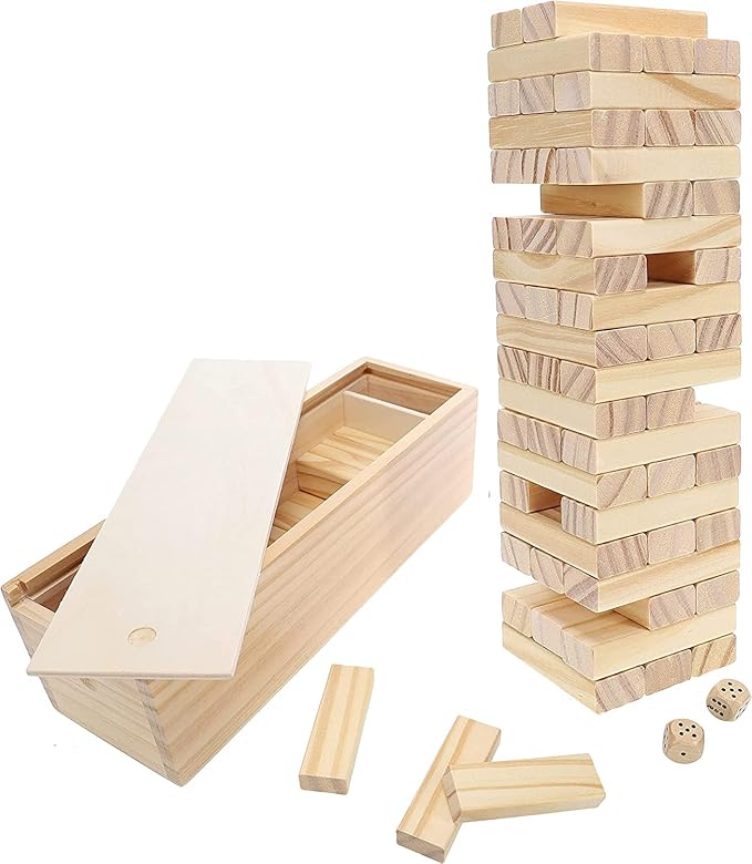 WE Games Wooden Block Stacking Party Game for Adults, Tumble Tower Wedding Guest Book Alternative, Tabletop Games, Includes Storage Case, 12 inches