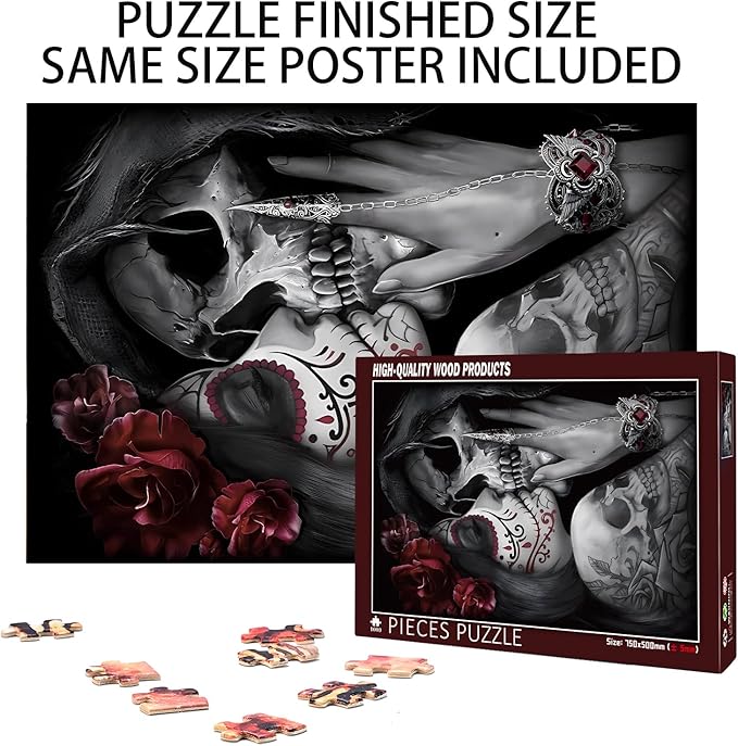 1000 Pieces, Rose Candy Girl, kiss of Death. Wooden Jigsaw Puzzle, Brain Challenge Educational Game Relaxing Pastime Jigsaw Puzzle Size: 29.5X19.7IN and 1:1 Original Picture Poster