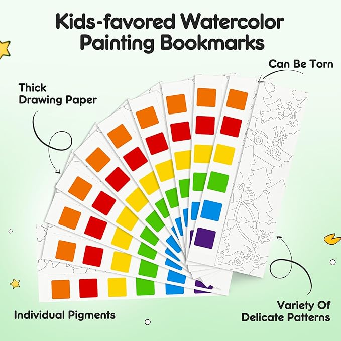 Watercolor Painting Coloring Books Pocket Watercolor Paint Bookmarks, Mess Free Paint with Water Set, Travel Class Activities Art Supplies Party Favors Birthday Exchange Gifts for Kids