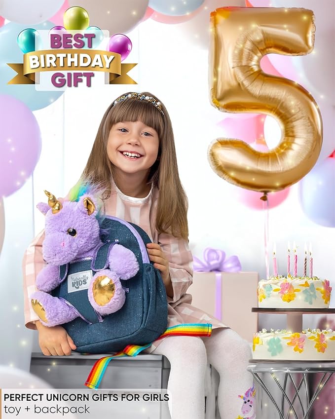 Unicorn Toys for Girls Age 4-6, Unicorn Gifts for 4 Year Old Girl, Birthday Gift 5 Year Old Boy, Small Toddler Backpack Age 2-6 (10’’h) w Detachable Purple Toy, Side&Inner Pockets, Reflective Logo