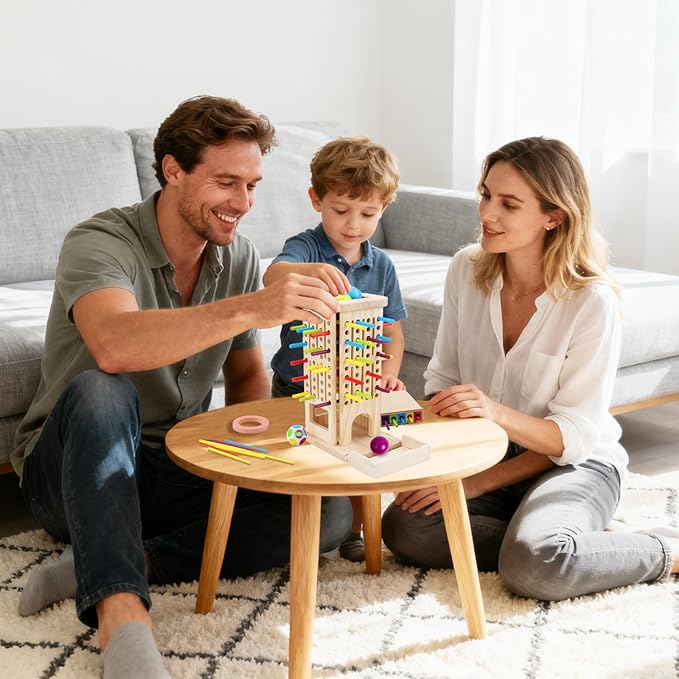 Apeso Montessori Game Wooden Board Games, 3-in-1 Colorful Sticks Dice Game Math Game Fine Motor Skills Toys for 3 4 5 6 Years Old, Educational Learning Gifts for Kids Family Travel Games