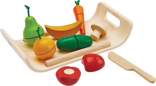 PlanToys Wooden Assorted Fruit and Vegetable Food Set (3416) | Sustainably Made from Rubberwood and Non-Toxic Paints and Dyes