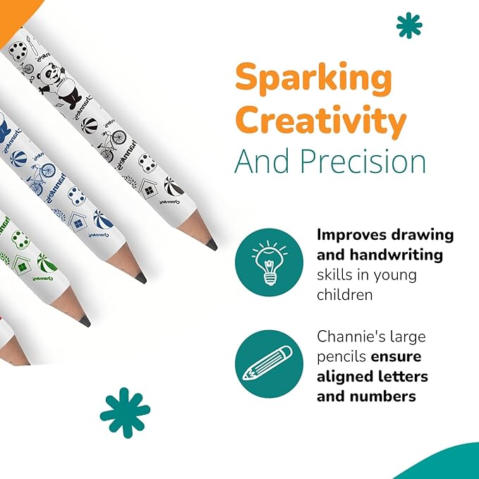 Channie's My First Pencil, Easy-to-Hold Jumbo Pencils for Preschoolers, Kindergarteners & 1st Graders, White Wooden 2B Fat Pencils for Kids Ages 3-7, 2 Pack (5 Each) + Sharpener