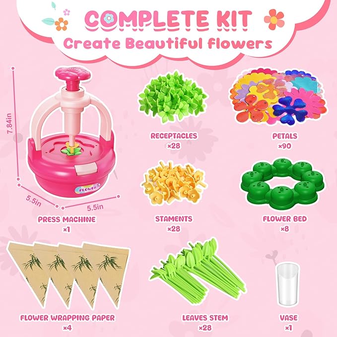 Vinkp Flower Crafts for Kids Ages 4-8: Upgrade Fabric Flower Bouquets Toys, DIY Girls Toys Age 6-8, Creative Educational Christmas Birthday Gifts for 3 4 5 6 7 8 9 Year Old Girls