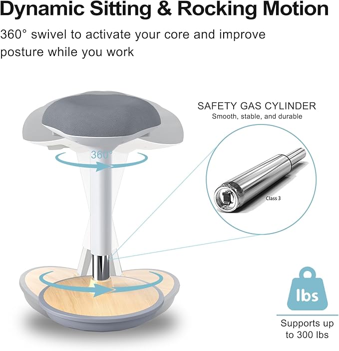 Wobble Stool - Adjustable Height Standing Desk Chair | Sit Stand Stool with 360-Degree Non-Slip Swivel Base|for Home,Office and Classroom(Light Wood)