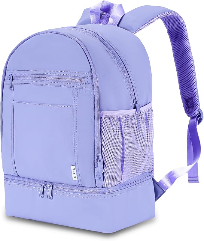 NOL Natural Organic Lifestyle Kids 2-in-1 Backpack & Insulated Lunch Bag-16"Multi-Functional Large Compartments Backpack for School & Travel, Double Deck,Water Resistant,Leak-proof,Padded-Light purple