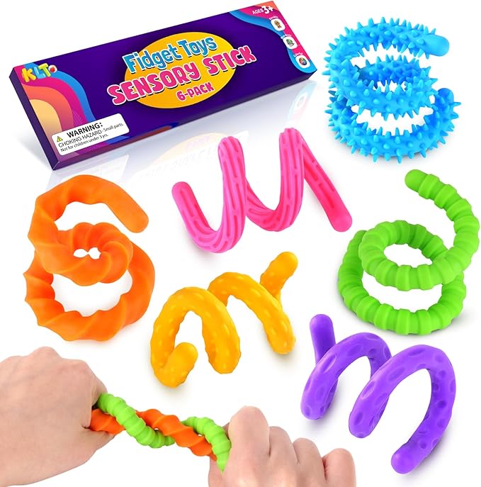 Fidget Toys Sensory Stick: Textured Silicone Sensory Toys for Kids 6 Pack, Stress Fidgets for Anxiety Relief Calming, Autism Classroom Must Haves, Calm Down Travel Toy for Boys Girls Adults