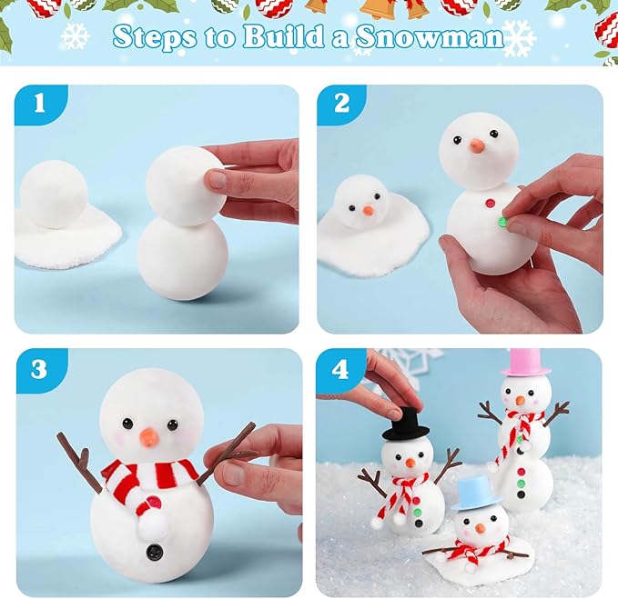 12 Pack Build a Snowman Kit, DIY Christmas Crafts for Kids, Modeling Clay Snowman DIY Kit, Christmas Crafts Xmas Gift Winter