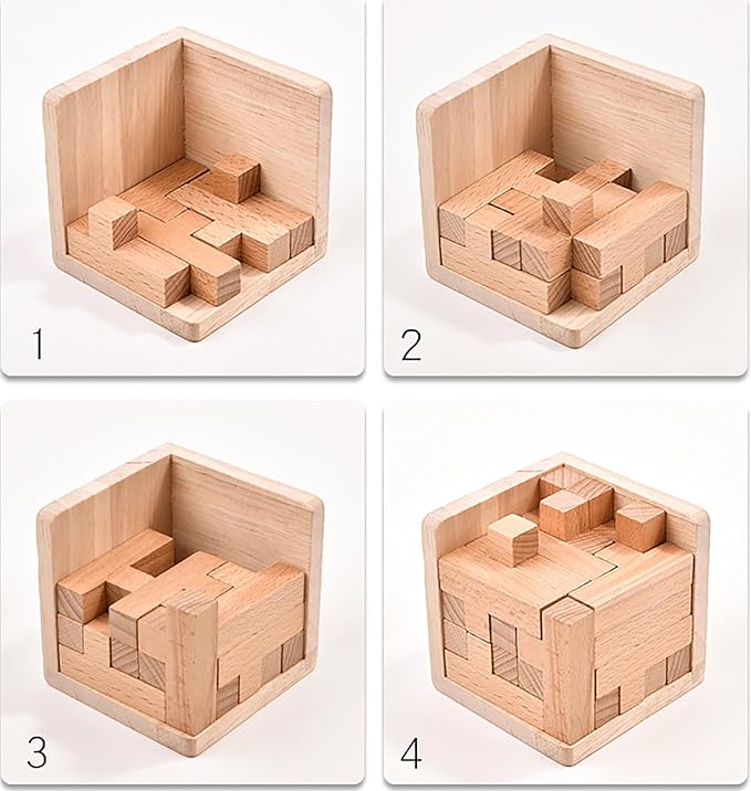Wooden Brain Teaser Puzzle Cube Wooden Puzzles T-Shaped Jigsaw Logic Puzzle Educational Toy for Kids and Adults by AHYUAN (Coffee and Natural)