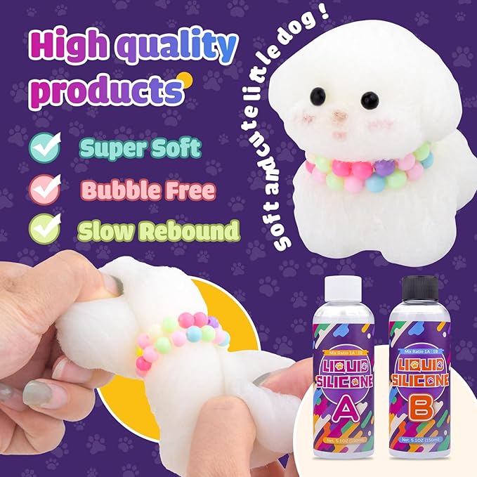 Taba Squishy Kit - 10 oz DIY Liquid Silicone Mold for Squishy Making, Arts and Crafts for Kids,Beginner Friendly Molds for Dog and Cat Paw Lovers