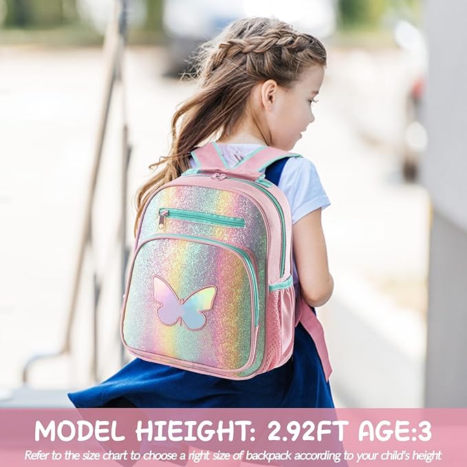 Toddler Backpack for Girls 2-4,Preschool Kindergarten Butterfly Backpacks,Small Backpack for Kids,Toddler Bookbag with Chest Strap